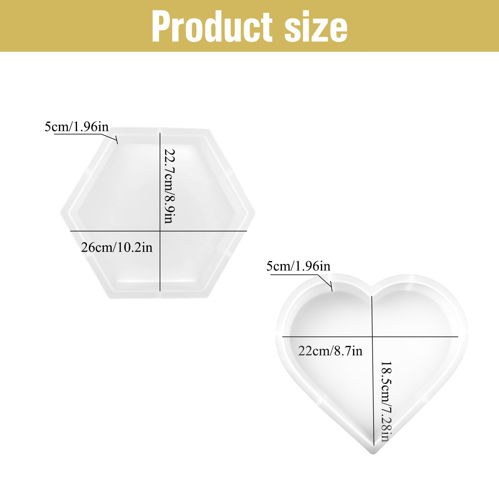 2 Pezzi Stampi Grandi in Silicone per Resina Epossidica a Forma di Cuore e Esagonale Stampo Resina Epossidica Silicone Grande per Fermalibro Conservazione dei Fiori Decorazioni Casa (2 Forme)