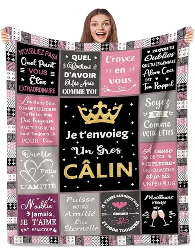 FDHVCB Plaid Doux en Flanelle - Cadeau Amie Femme, Cadeau Personnalisé pour Femme, Couverture 130x150 cm avec Messages d'Amitié et d'Encouragement, Idée...