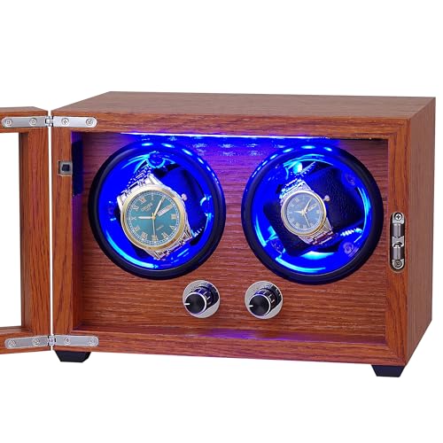 Lenway Double Watch Winder with Quiet Motor?Watch Rotator,Automatic Watch Winder Four Rotation Modes,Watch Winder with Led Light(New Upgrade)