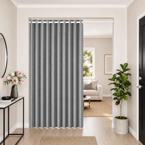 HMYI Accordion Closet Door Curtain, Folding Closet Doors for Bedrooms, Closet Curtain for Open Closet, Fabric Panel, 1 Panel, W74 x L80, Grey