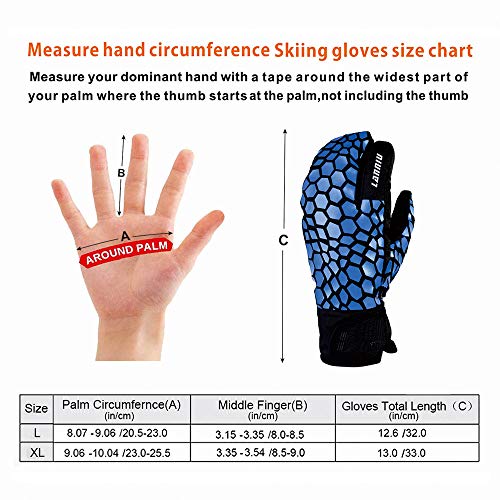 image for LANNIU Ski Gloves, Winter Glove Men Waterproof, 3-Finger Mittens Winte