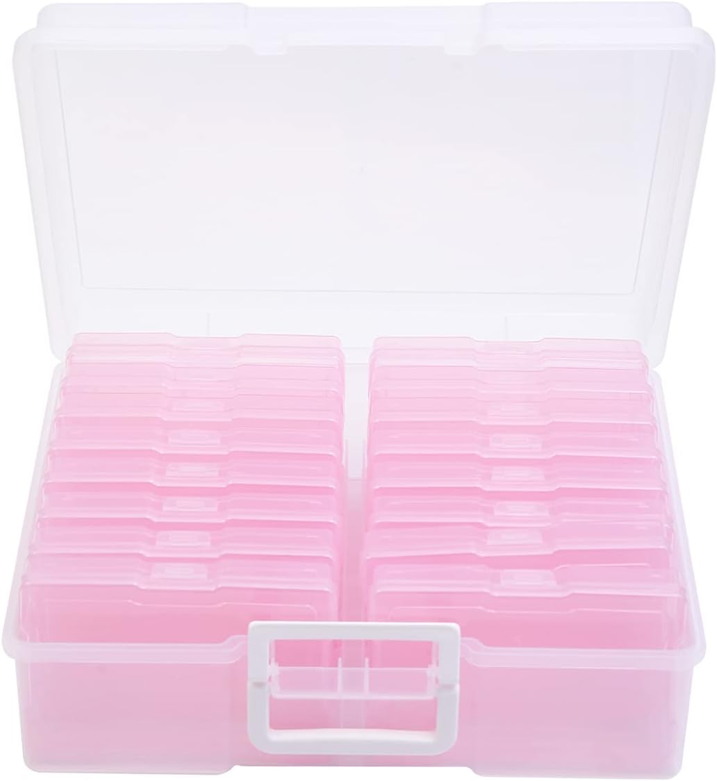 4" x 6" Photo Storage Case with Handle, 16 Inner Photo Organizer Keeper, Extra Large Storage Picture Boxes, Seed Storage, Transparent Craft Keeper (Purple)