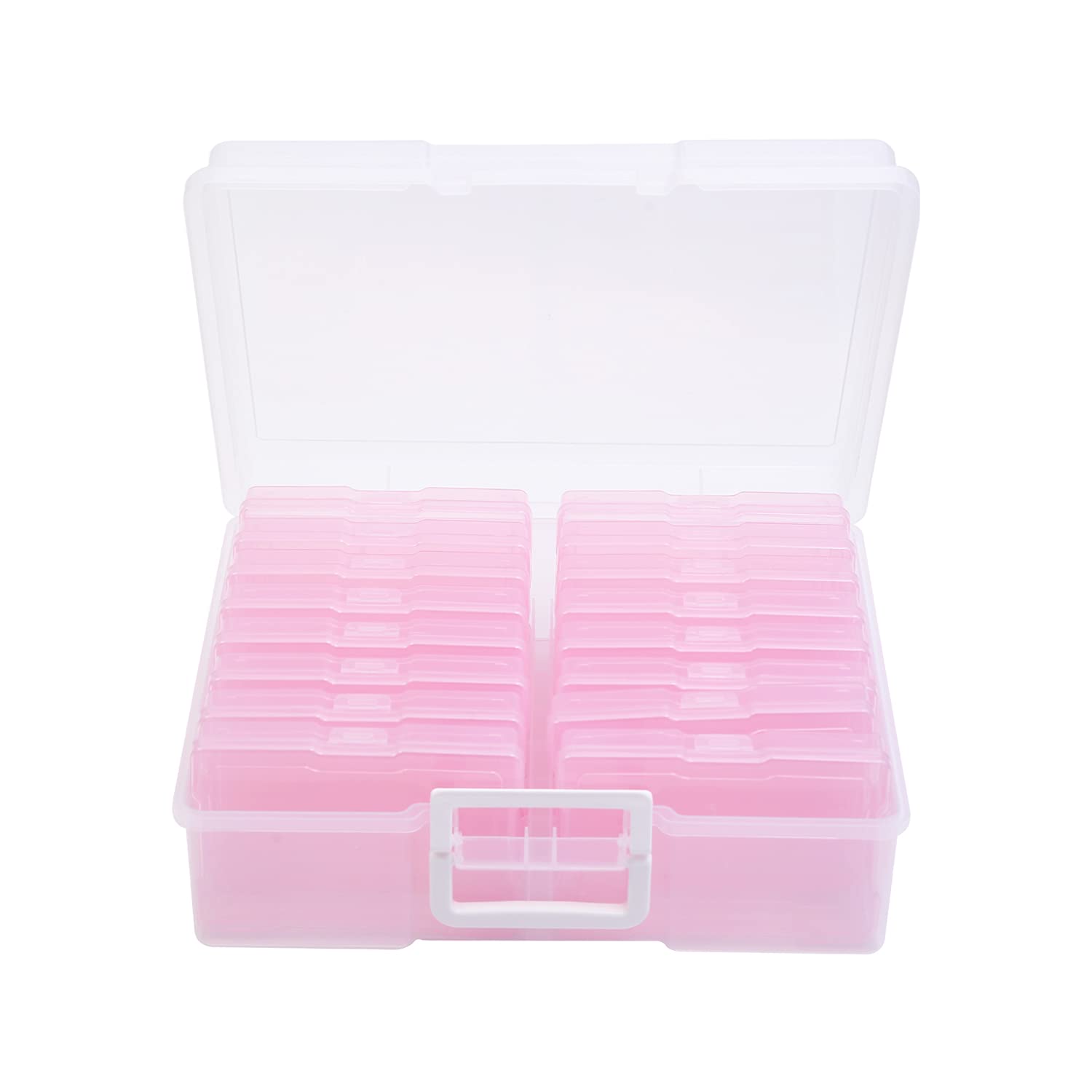 Estuche para fotos de 10,16 x 15,2 cm, 16 cajas de almacenamiento de fotos interiores transparentes para guardar fotos, fotos, fotos, arte (morado)