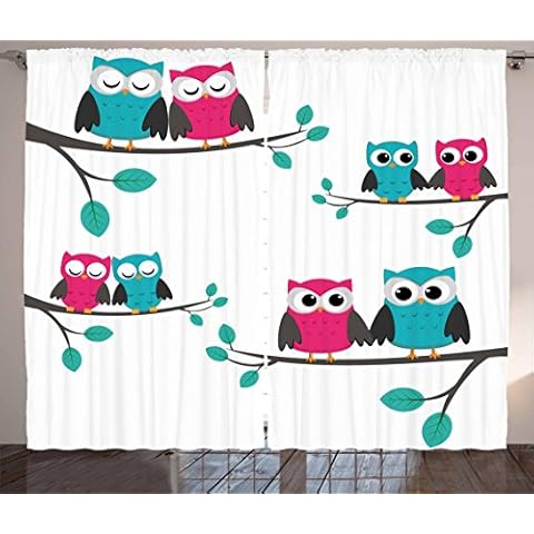 Ambesonne Turquoise Owl Nursery Curtains Cover