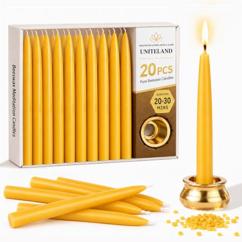 Uniteland 20 Pack Beeswax Meditation Candles 3.15 Inch 20 Minute Candles