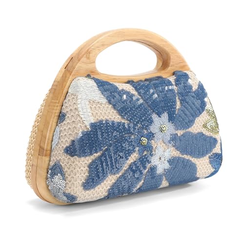 XquiziFit Blue Clutch Straw Purse Beaded Purse Woven Evening Purse Embroidered Sequined Clutch