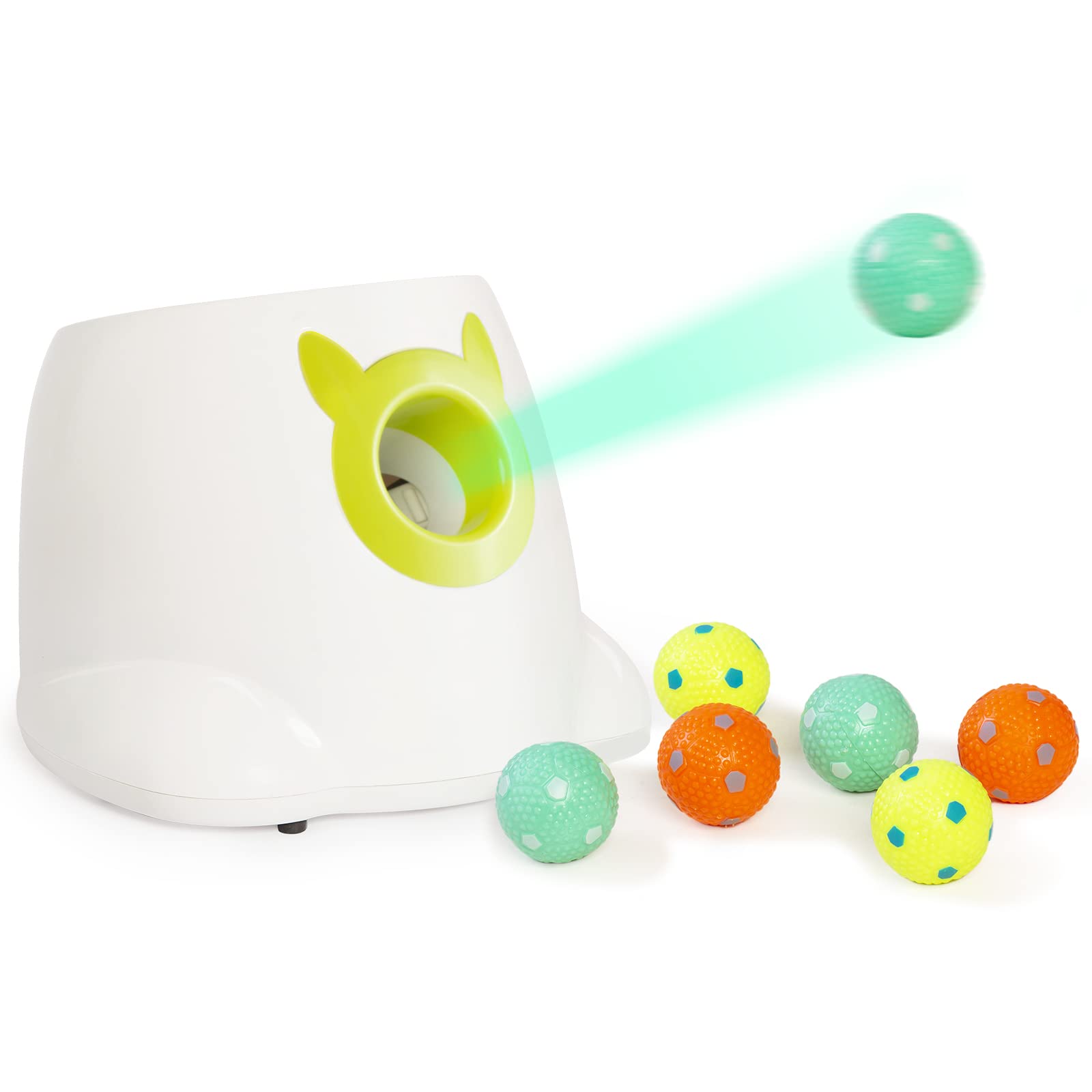Photo 1 of PALULU Automatic Ball Launcher for Dog, 6PCS 2 Inches Color Latex Balls Included (White) White/Color Balls