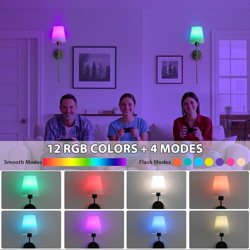 Image of LOUSACE Battery Operated Wall Sconces Set of 2, Black Rechargeable Wall Sconces with Remote Control, 9 Colors Modes, Dimmable Wireless Wall Sconces Decor Set of Two for Bedroom Living Room Hallway