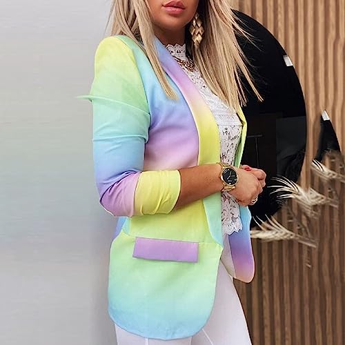 Womens Plus Size Blazer Suit Lightweight Button Lapel Long Sleeve Tie-Dye Gradient Jackets Casual Coat with Pockets2