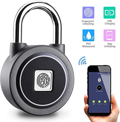 Fingerprint Padlock, Bluetooth Connection Metal Waterproof, Suitable for House Door, Suitcase, Backpack, Gym, Bike, Office (Grey) - Thumbnail 5