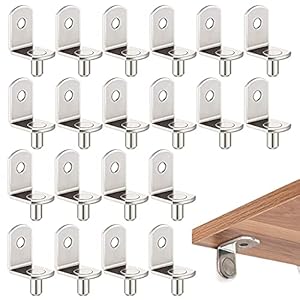 Pioli di supporto per mensola, 20 reggimensola pioli per ripiano in metallo forma L da 5mm per armadio libreria Supporti per ripiani legno vetro, staffe e supporti per mensole nichelati con foro