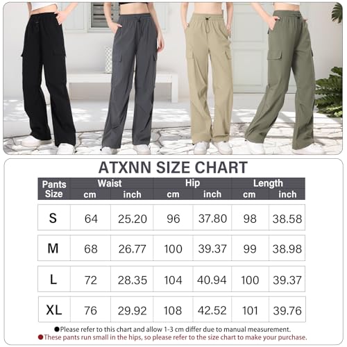 Atxnn Cargohose Damen Y2K Weites Bein Wanderhose Schnell Trocknend Hose Arbeitshose mit Multi Taschen Kordelzug Freizeithose, GRÜN L