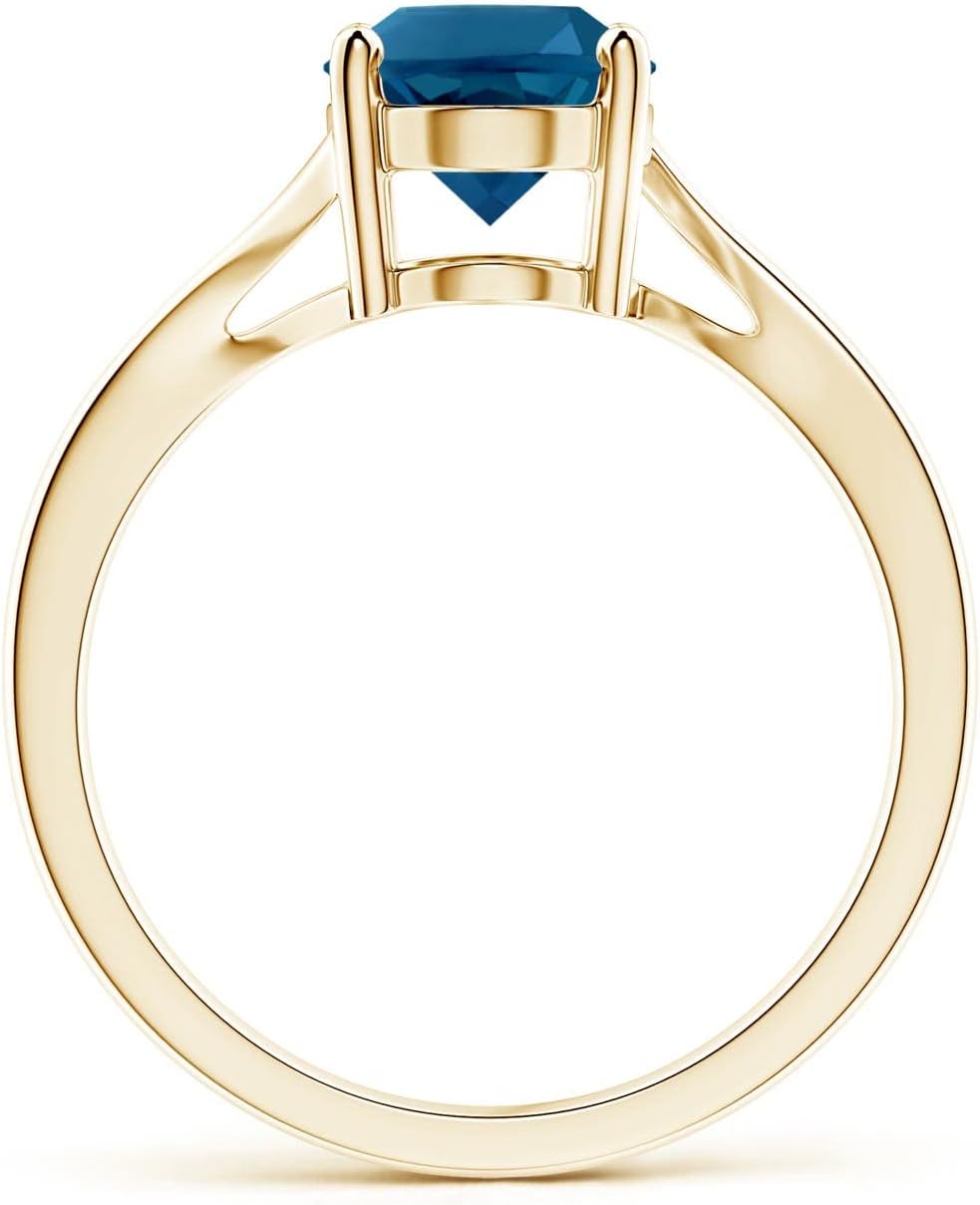 Angara Natural London Blue Topaz Solitaire Ring for Women | Prong Set London Blue Topaz Solitaire Bypass Ring in 14K Solid Gold/Platinum | December Birthday Gemstone Jewellery Gift