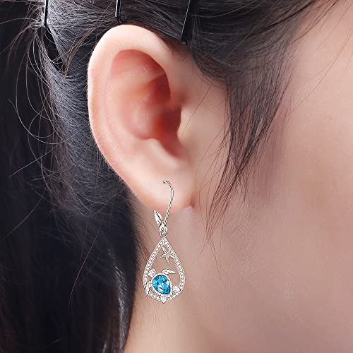 Sea Turtle Earrings for Women Sapphire Jewelry Animal Lover Gifts S925 Sterling Silver Ocean Zirconia Starfish Hoops Blue Dangle Earrings for Friends Sister Mom2