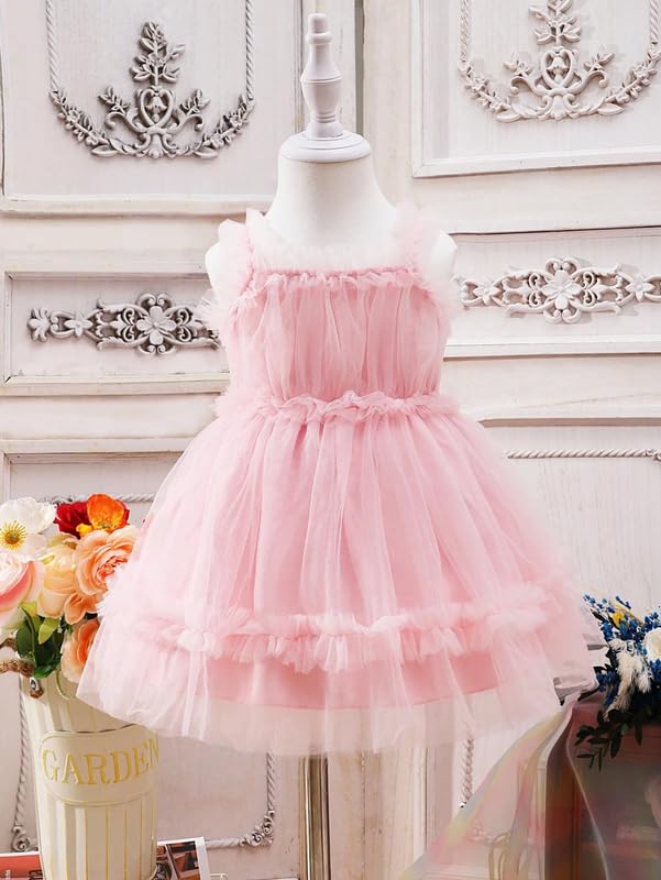 Niren Enterprise Incantevole abito in tulle con volant per ragazze, gonna in tulle a strati con eleganti dettagli a balze, ideale per occasioni speciali, matrimoni, feste