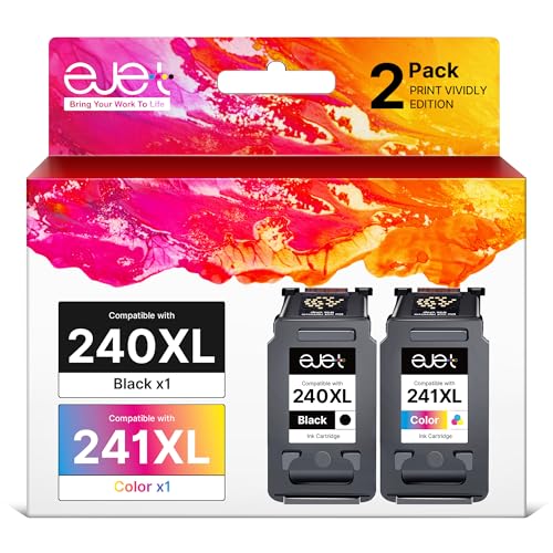 ejet PG-240XL/CL-241XL Ink Cartridge Replacement for Canon 240XL 241XL Combo Pack for Canon 240 241 High Capacity for Printer Pixma MG3620 TS5120 MG2120 MG3520 MX452 MX512 MX532 MX472 (2 Pack)