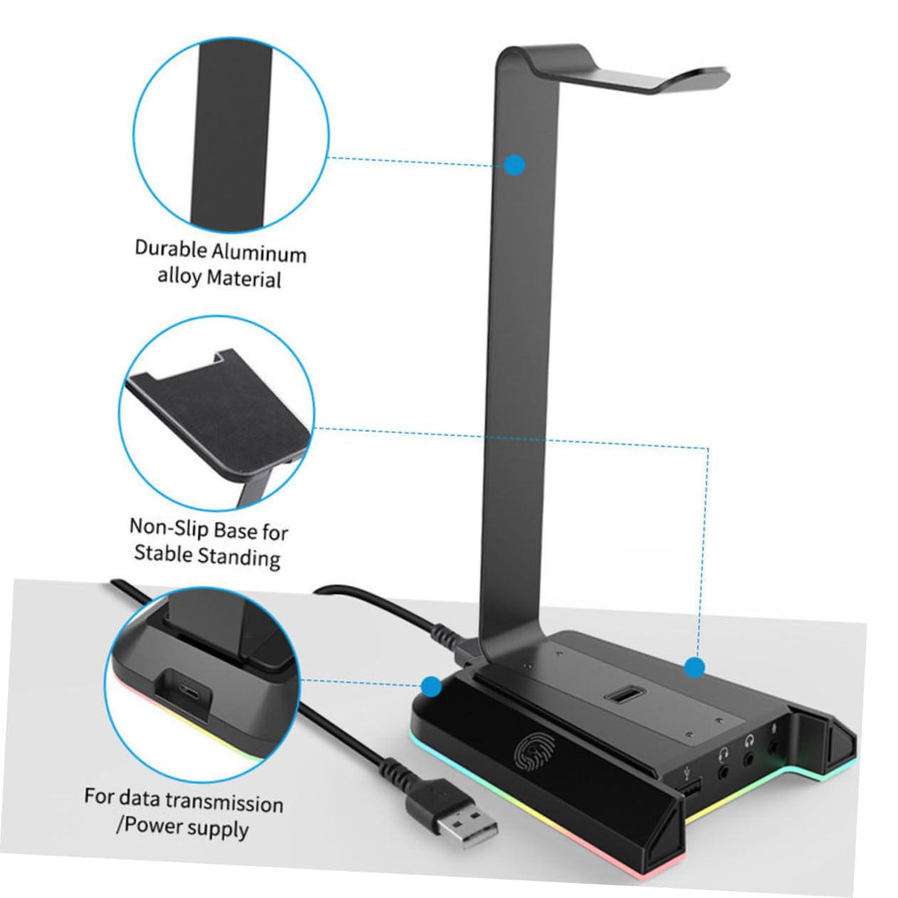 PRETYZOOM Soporte para Auriculares Gaming de Sobremesa Puerto USB | Antideslizante, Vertical para Ordenador, Abs Negro, Conexión Portátil y Carga Rápida
