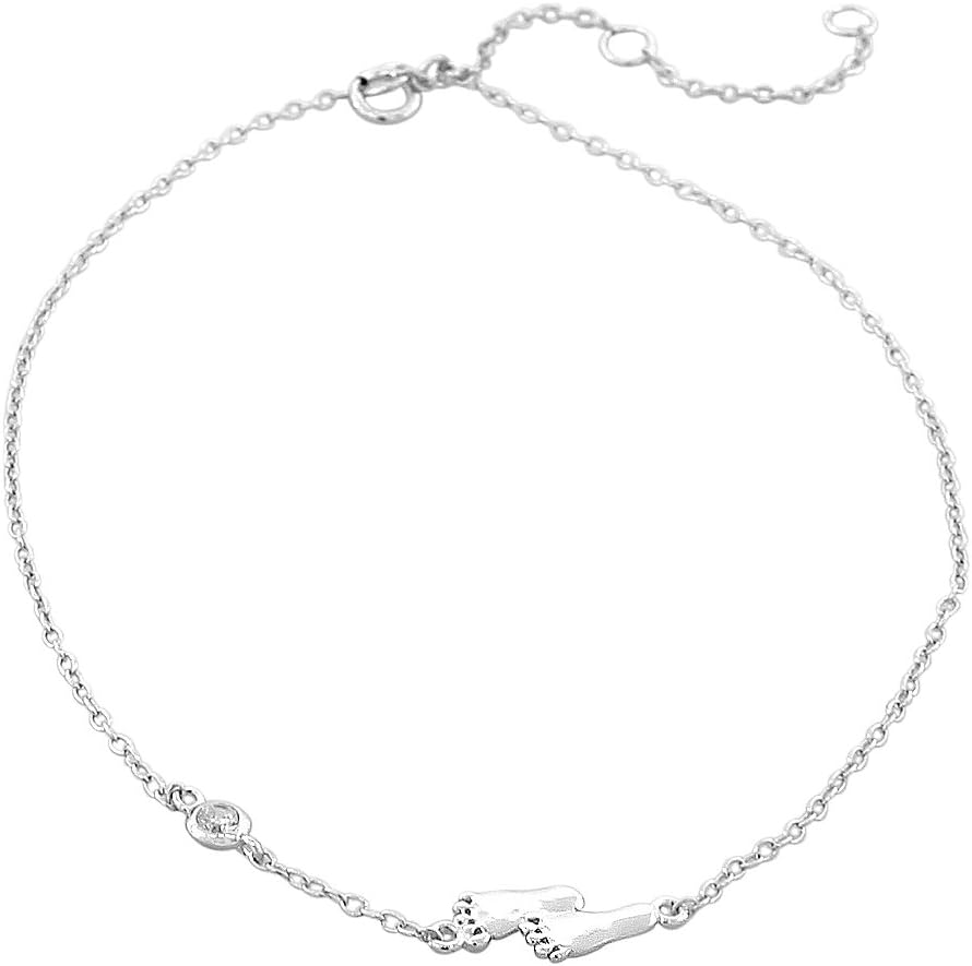 925 Sterling Silver Bezel-Set CZ Foot Adjustable Link Chain Anklet Bracelet
