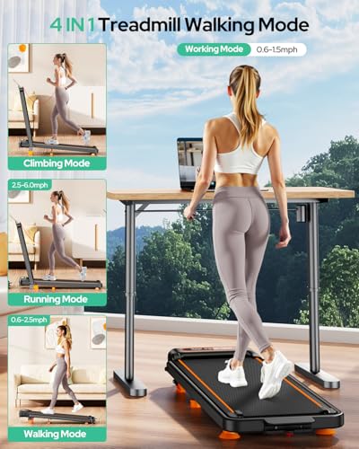 Image of Walking Pad with 10% Incline & Handle Bar, Low Noise Walking Pad Treadmill for Home Small, Upgrade 3.5HP Treadmill with Incline, 4 in 1 Portable Compact Walking Pad with Incline /APP 350lbs