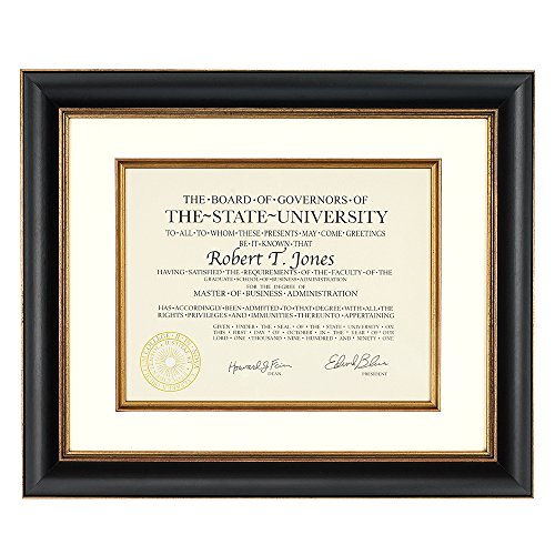 Artcare by Nielsen Bainbridge 12x15 Tuscan Collection Black and Gold Archival Document Frame with Warm White Mat for 8.5x11 Document
