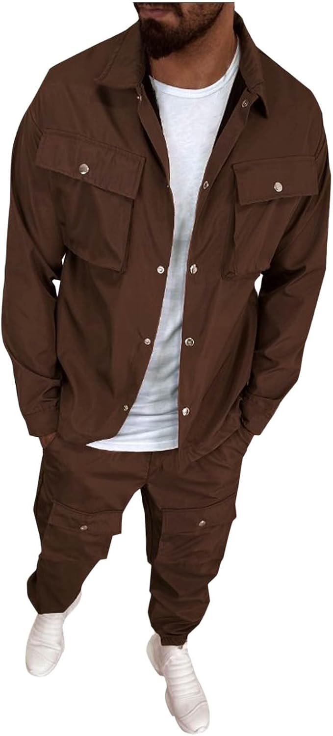 Cambkatl Men's Tracksuit Sets Long Sleeve Casual Button Down Shirt & Jogger Pants 2 Piece Outdoor Workout Hiking Outfits