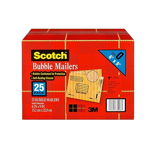 Scotch Envelope de bolha, 15,24 cm x 22,86 cm, tamanho nº 0, Kraft, pacote com 25/pacote (7913-25-CS