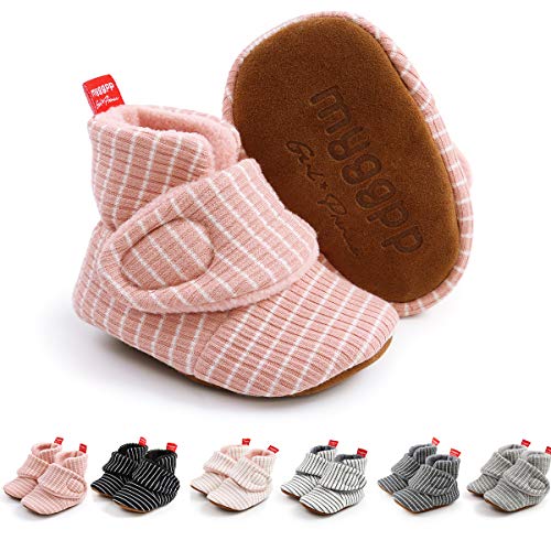 Ohwawadi Baby Booties Infant Baby Slippers Soft Newborn Crib Shoes Stripes Socks Shoes First Walkers Pink 12-18 Months