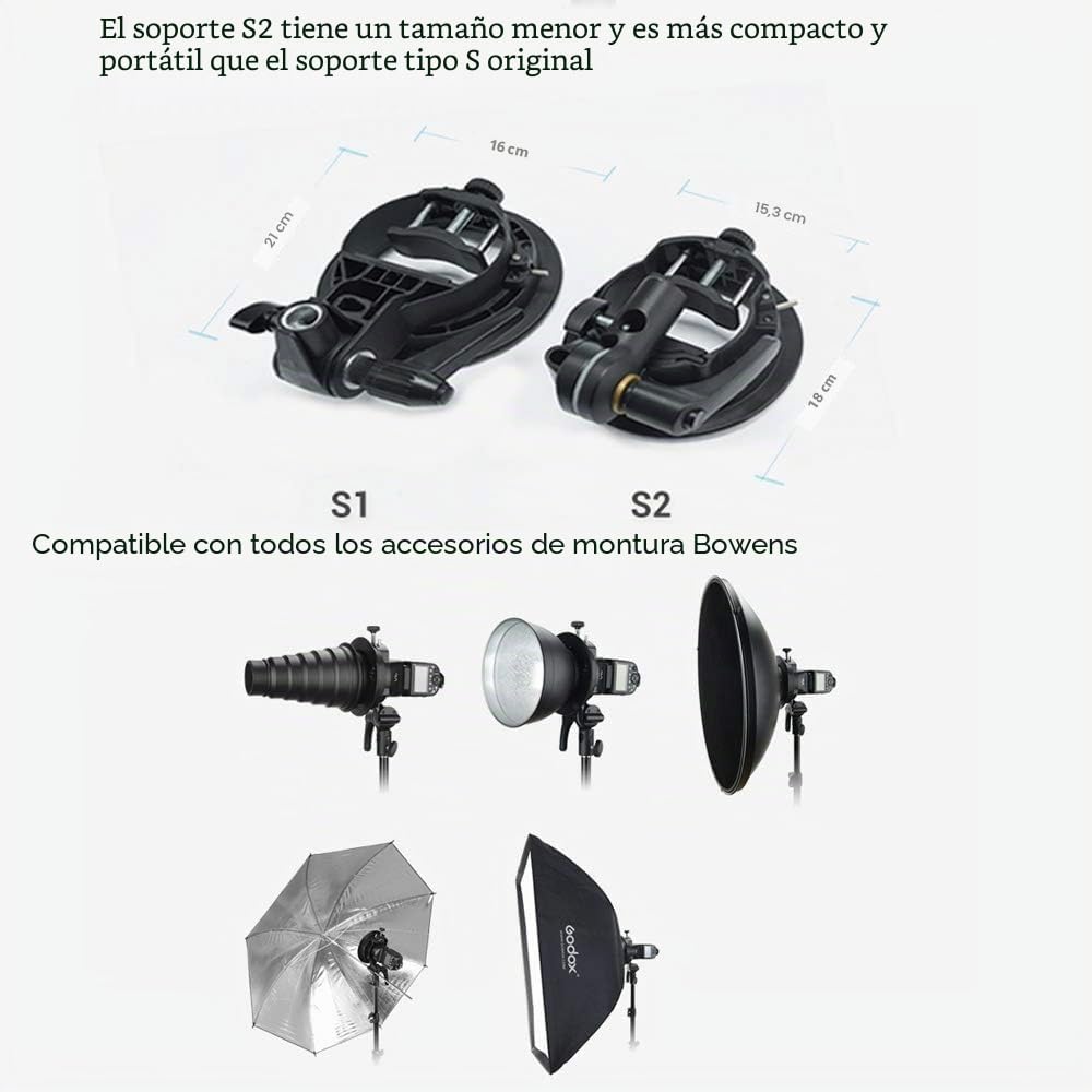 Godox S2 Speedlite S-Type Soporte Bowens Mount, para Godox V1 AD200Pro II AD400Pro AD200 V860II TT685 TT600 TT350, Control preciso de inclinación