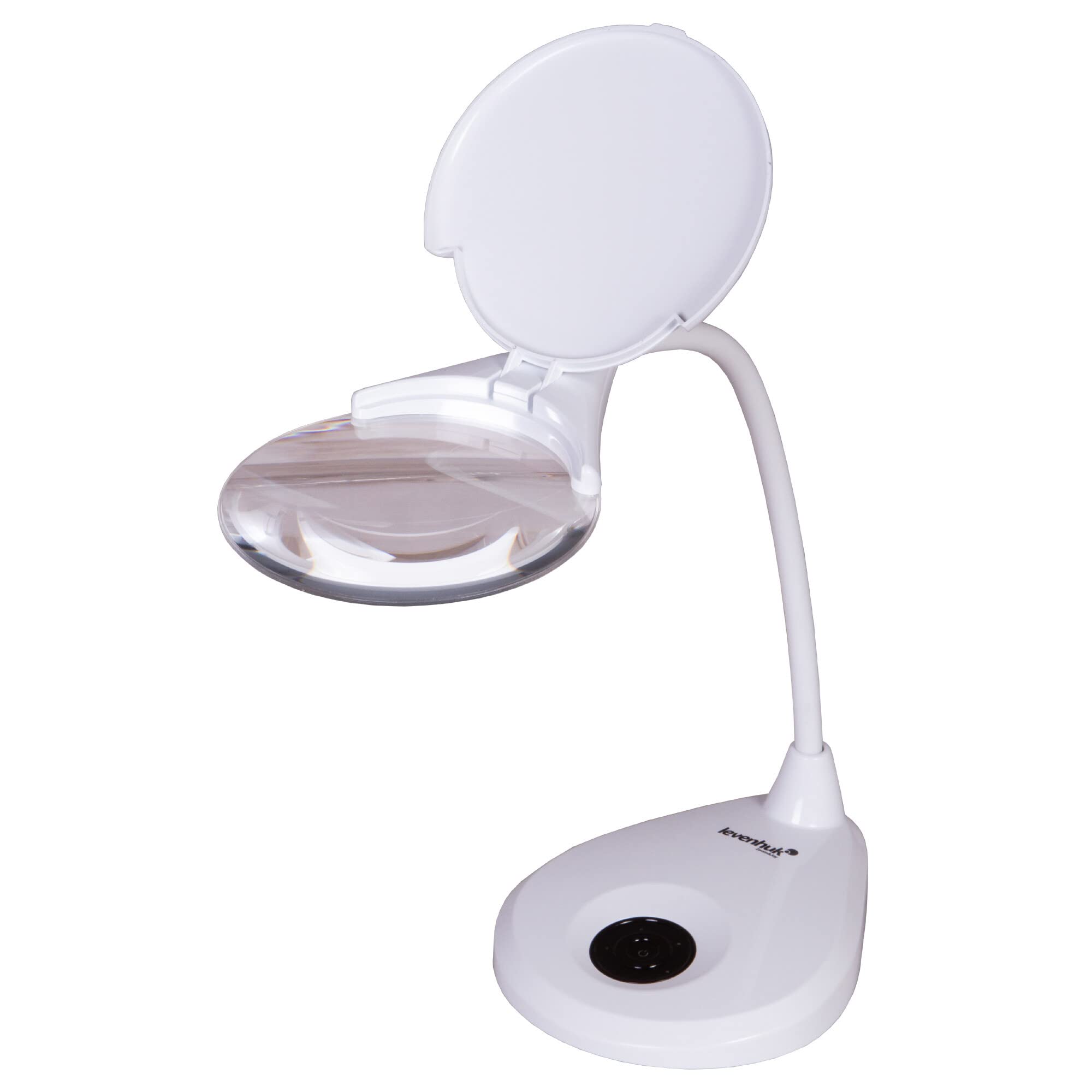 Lupa de Sobremesa Levenhuk Zeno Lamp ZL13 con Iluminación por LED, Ampliación de 2X, Cubierta Protectora y Brazo Flexible para Trabajar de Cerca, Color Blanco