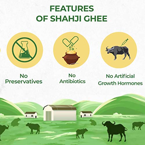 Image of SHAHJI Premium Murrah Buffalo Desi Ghee 1Liter (Pack Of 3) Glass Jar|Made With Bilona Method & Noni Ghee From Grass-Fed Buffalo Milk|Enhance Your Bone Health & Digestion With Lab-Tested