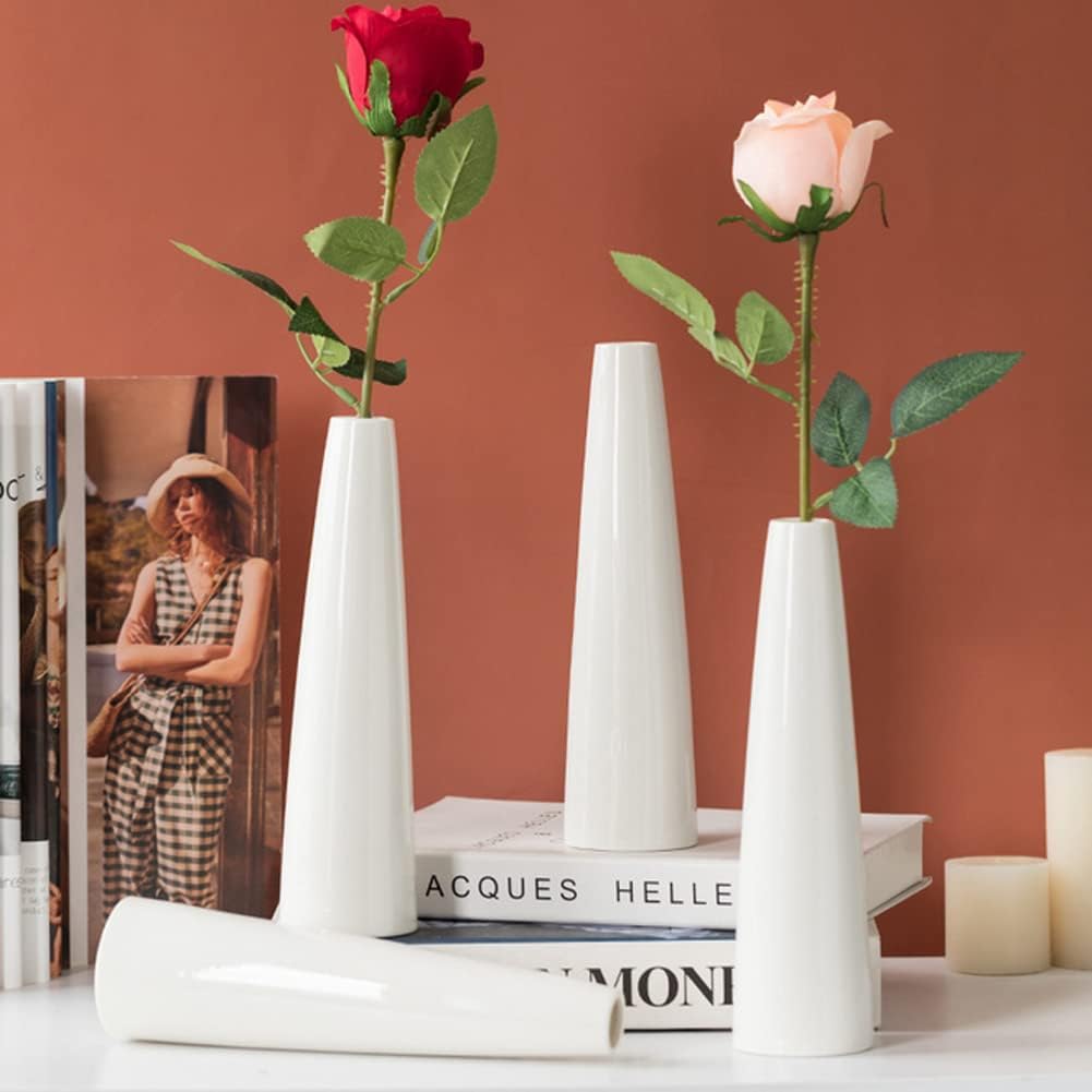 White Ceramic Bud Vase Tall Conic Flower Single Stem Vase Home Decorative Floral Centerpiece for Wedding and Office - Image 3