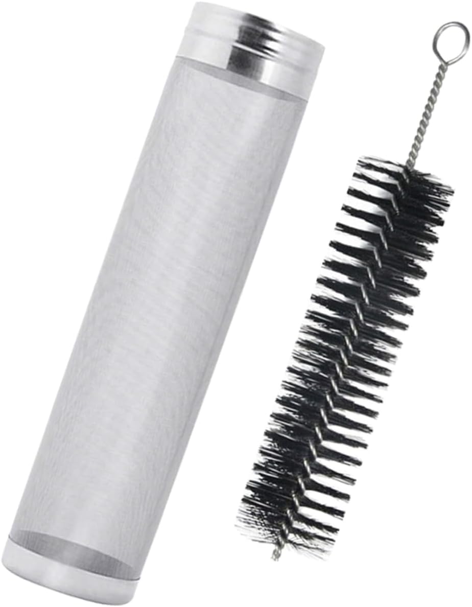 COLLBATH 1set Stainless Steel Hop Filter Cylinder Reusable Strainer for Home Brewing Easy to Clean for Beer and Wine Making Cleaning Brush