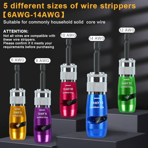 Image of 2025 Upgraded Wire Stripper for Drill (14-12-10-8-6 AWG) - Electric Universal Wire Stripper Tool for Drill, Includes 5 Pcs Wire Strippers, 2 Pcs Wire Twisters, 5 Pcs Wire Nuts，3 Connector And a Buckle