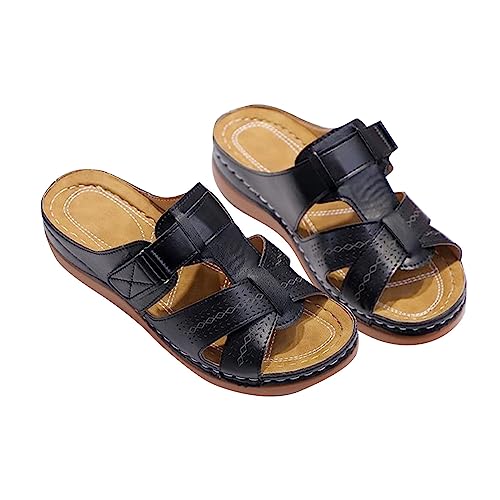 Generisch Zapatillas de estar por casa para mujer, sandalias ortopédicas, cuñas, para mujer, sandalias con tiras de verano, cómodas, gruesas, para la playa, para el tiempo libre, sandalias, Negro