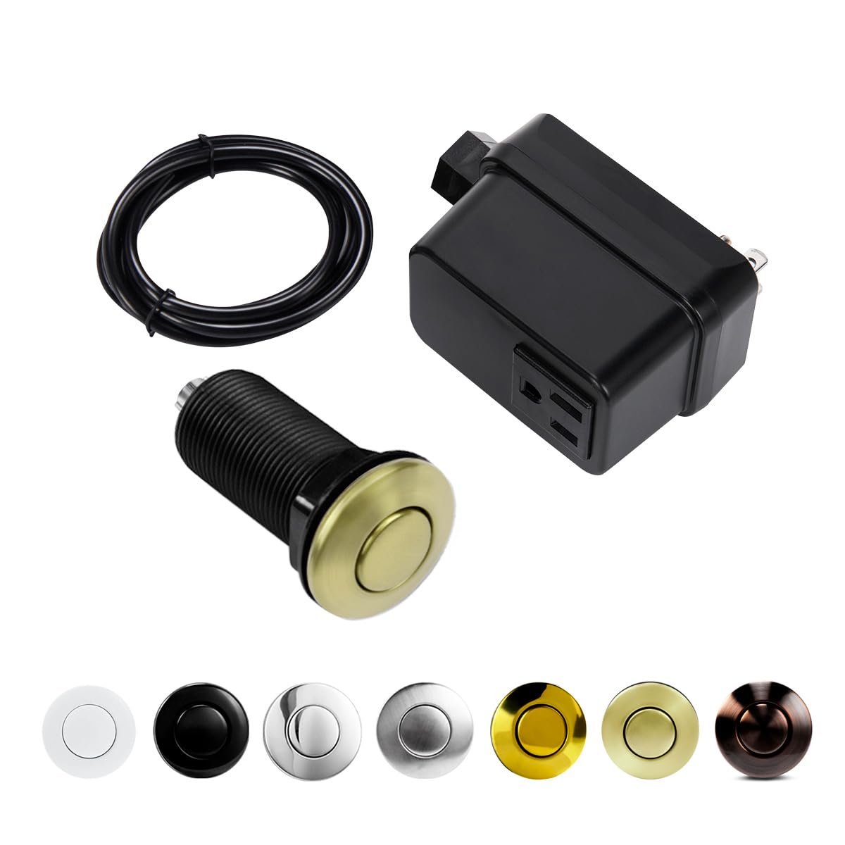 Garbage Disposal Switch, Cordless Air On Off Kit for Food Waste Disposer, Brushed Gold, LONG 3.5" Sink Top Push Button by CLEESINK