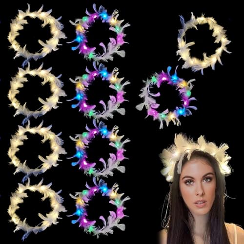 Pluma LED Diadema, Diademas De Plumas Iluminadas, 10 Piezas, Diadema Iluminado Para Mujeres, Accesorios Para Fiesta, Bodas, Navidades, Vacaciones