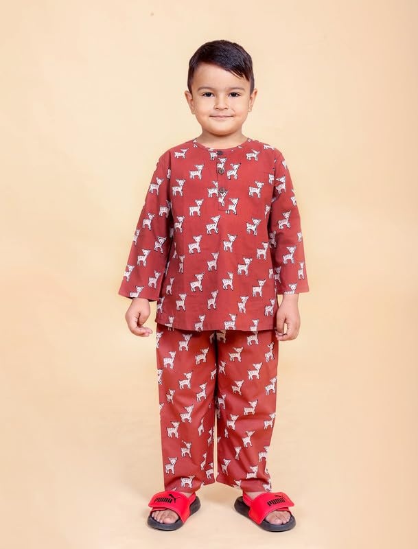 Image of Boys Cotton Night Suit | Jaipur Handblock Print Pajama Set for Kids | Boys Sleepwear | Kids Pajama Set | Baby & Toddler Sleep Suit | Combo Pack of 2
