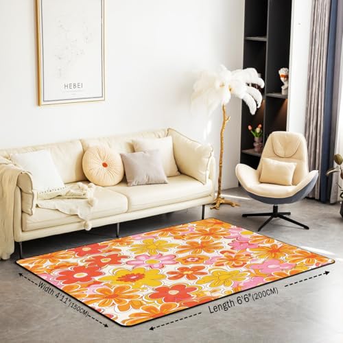 Tapete decorativo 150 x 198 cm estilo retro flores miniatura 2