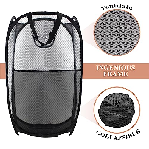 Image of Collapsible Pop Up Laundry Hamper, Extra Large Mesh Foldable Laundry Basket, 28 inch x 16 inch x 16 inch(Black)
