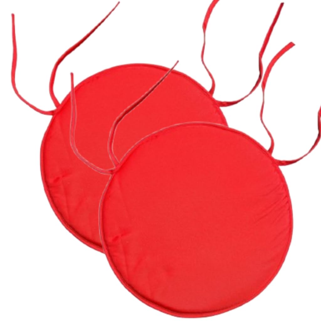 INSAFIANS Waterproof Round Garden Chair Seat Cushions – 35cm Bistro Dining Chair Pads with Ties Indoor/Outdoor Multipacks (RED PK 2)