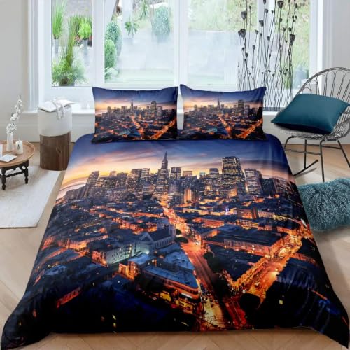 LMMSMGS Funda Nordica Cama 90 Ciudad Infantil Juvenil Funda Edredón Cama 90 para Niñas Niños con Cremallera Suave Fundas Nordicas 150x220 cm + 1 Fundas de Almohada 50x75 cm