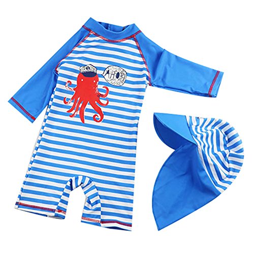 Toddler Baby Boy Girl Swimsuit Infant One-Piece Zip Rashguard Swimsuit UPF 50+ Sun Protection Free Sun Hat
