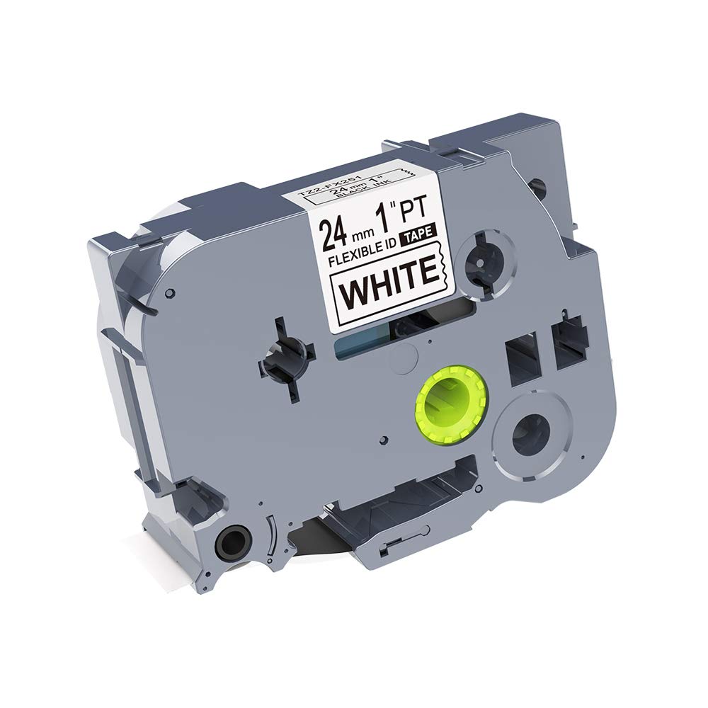 IDIK 1PK Black on White Flexible ID Cable and Wire Label Tape Compatible for Brother P-Touch TZe-FX251 TZ FX251 Tze FX251(24mm x 8m)