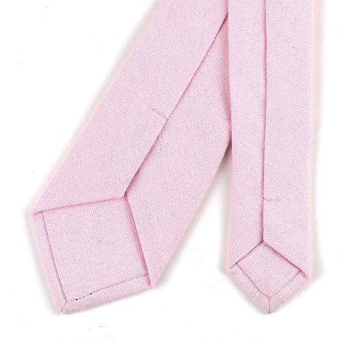 Image of Elfeves Men's Skinny Solid Color Tie Causal Cotton Linen Narrow Slim cut Necktie