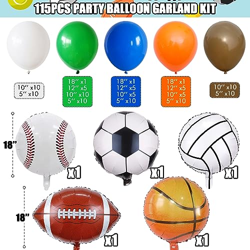 115 palloncini per sport, blu, verde, arancione