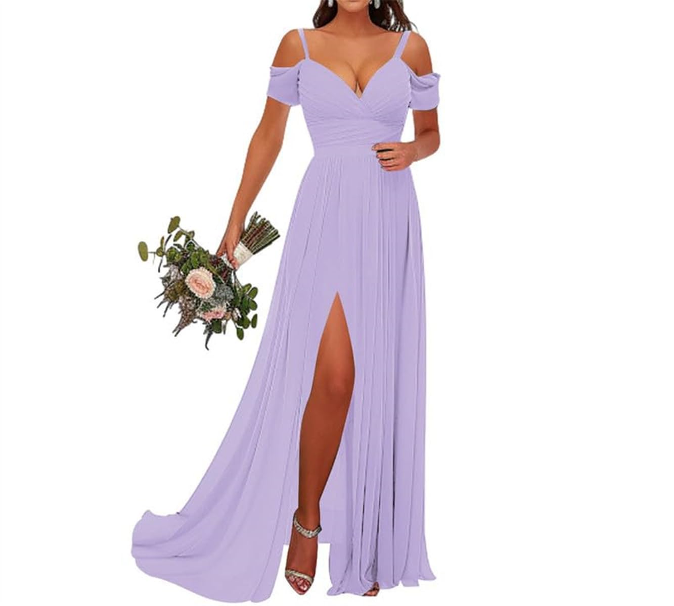 Wseyu Women's Lavender Bridesmaid Dresses For Wedding With Ruched Chiffon Wedding Guest Evening Gowns Uk14