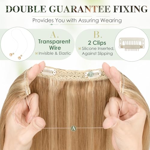 Elailite Secret Wire Clip in Hair Extensions Real Human Hair on Wire One Piece Invisible Headband Extension Straight (#12/613 Golden Brown Mix Bleach Blonde - Image 3