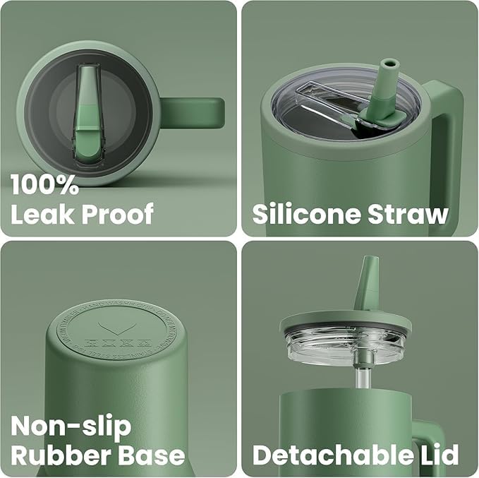 Image of Stainless Steel 1200 ml Vacuum Tumbler with Lid & Straw - Double‑Wall Insulated Cup for Travel, Gym & Office - Keeps Beverages Hot or Cold - 1.2 L Capacity (Avocado)
