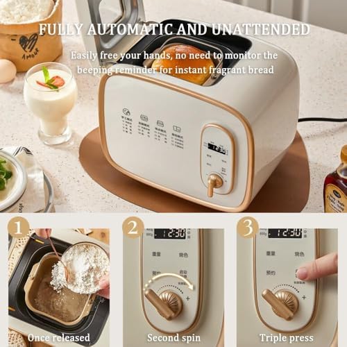 Máquina para hacer pan con amasado y fermentación automática de masa, reserva de 15 horas, 1 hora de mantenimiento, revestimiento antiadherente, sin gluten, diseño dividido, 3 opciones de corteza