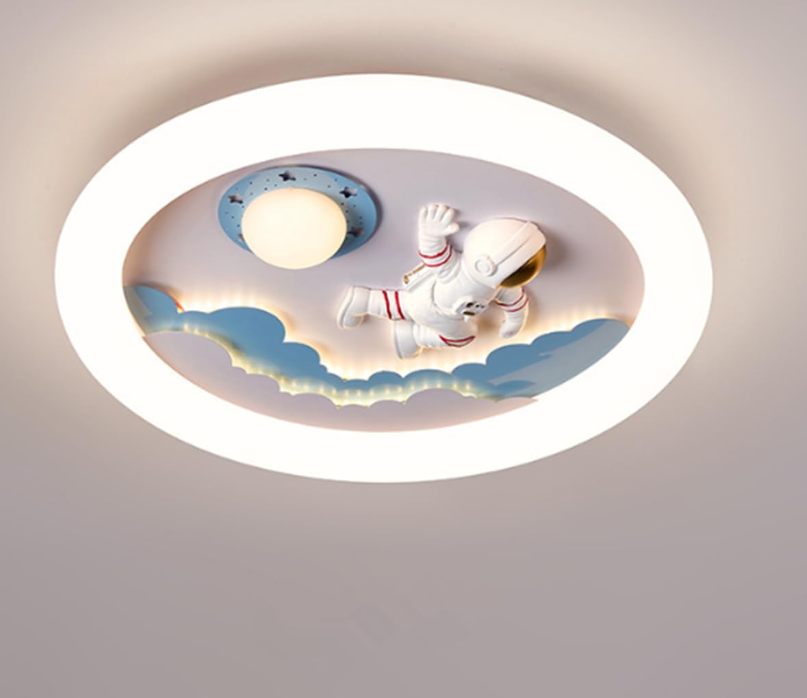 Plafoniera LED per bambini design astronauta 50 * 6cm dimmerabile senza step con telecomando ferro battuto plastica lampada da soffitto per camera da letto studio